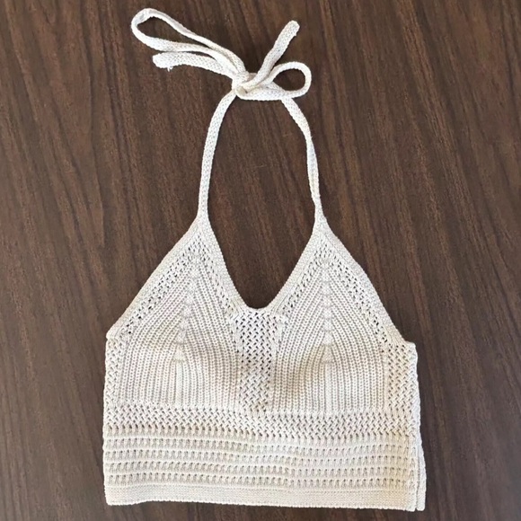 aerie Tops - Aerie Crochet Halter Tank Top Babydoll S Crop Boho Festival Cotton Open Knit